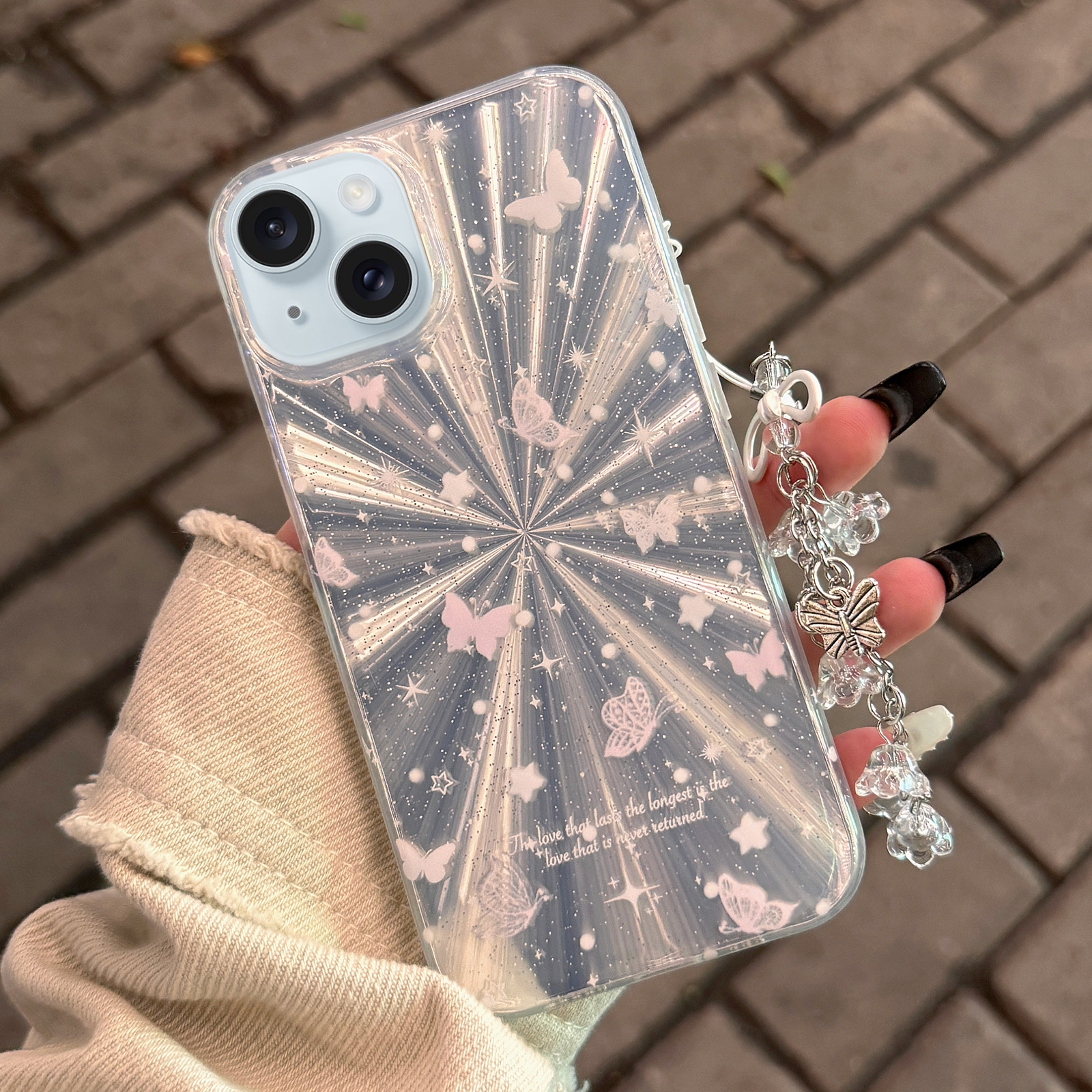 For iPhone 13 Fireworks Butterfly Pattern Double-layer Acrylic+TPU Shockproof Phone Case(Star Butterfly) - Shopkiz.com