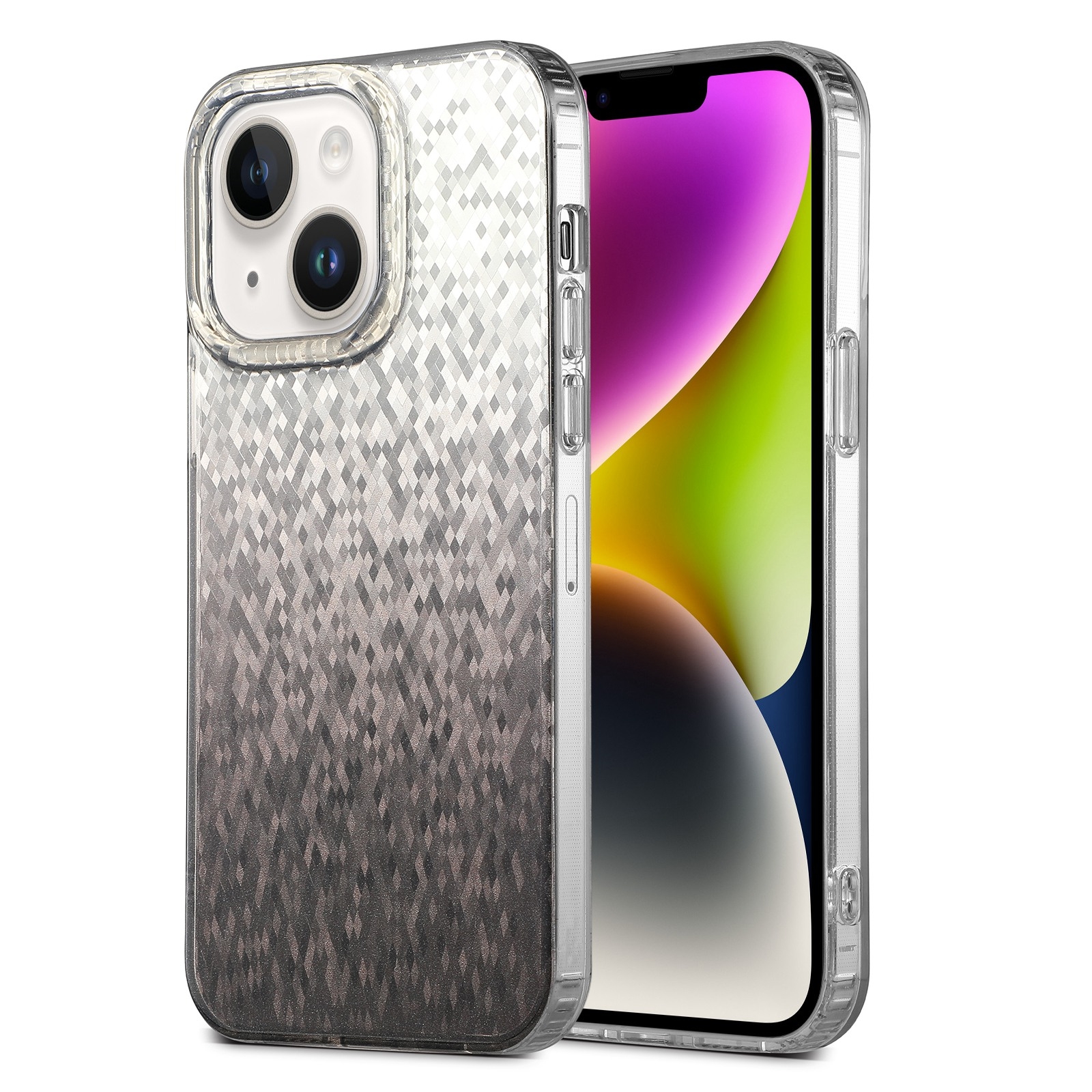 For iPhone 14 Plus Dynamic Colorful Rhombus Diamond Series PC + TPU Phone Case(Black) - Shopkiz.com