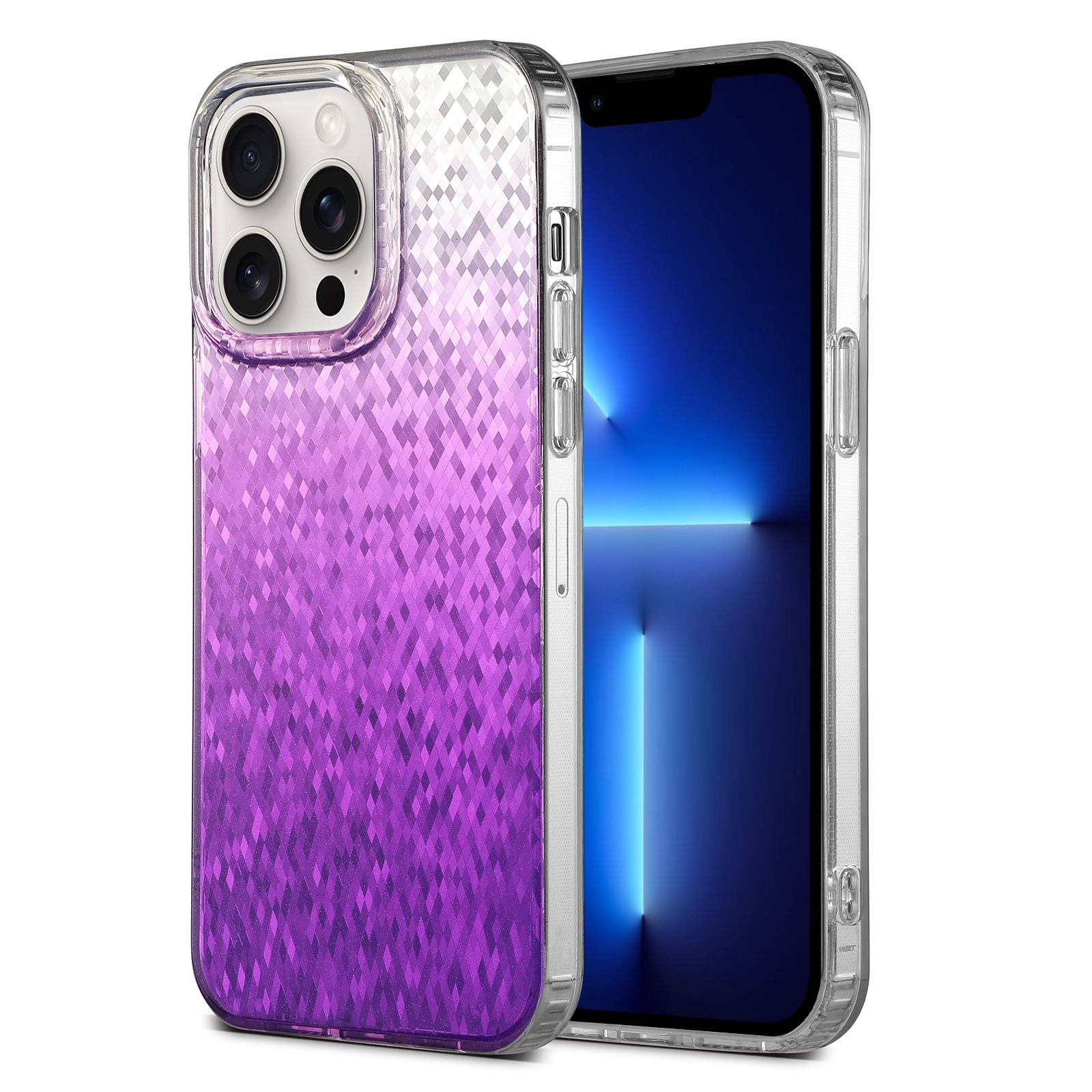 For iPhone 13 Pro Dynamic Colorful Rhombus Diamond Series PC + TPU Phone Case(Purple) - Shopkiz.com