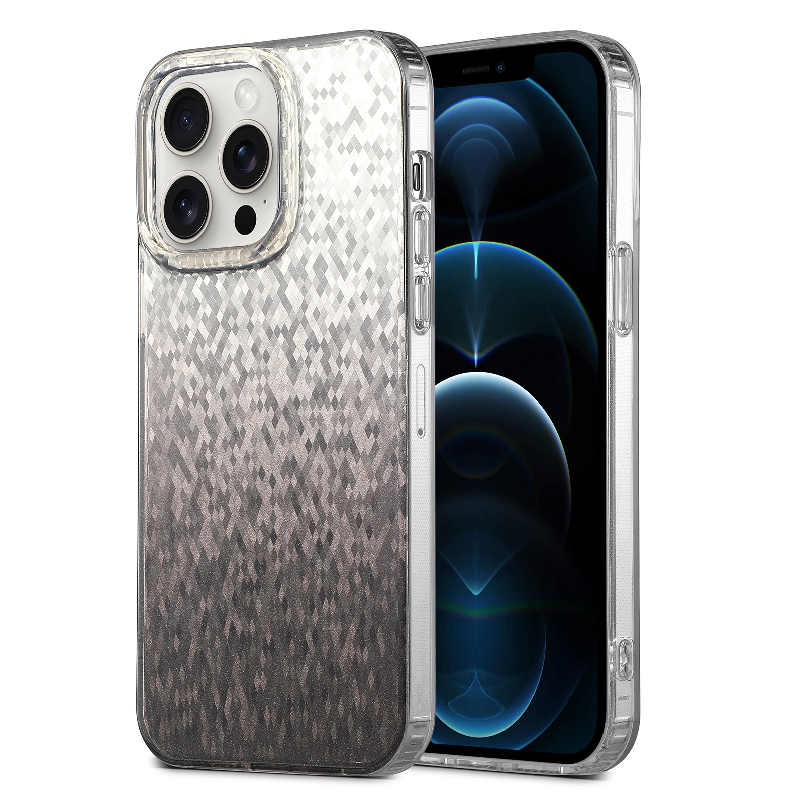 For iPhone 12 Pro Max Dynamic Colorful Rhombus Diamond Series PC + TPU Phone Case(Black) - Shopkiz.com