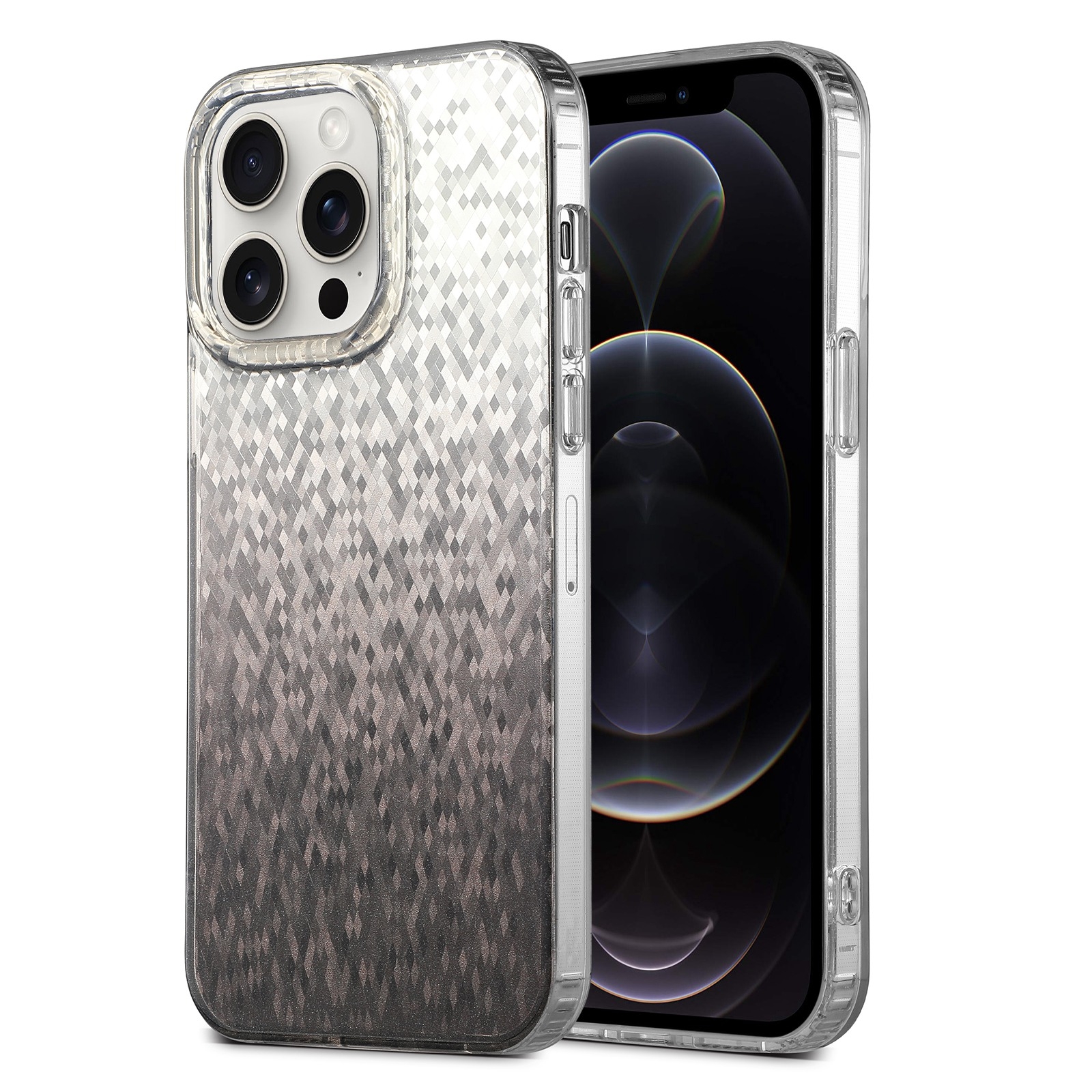 For iPhone 12 Pro Dynamic Colorful Rhombus Diamond Series PC + TPU Phone Case(Black) - Shopkiz.com