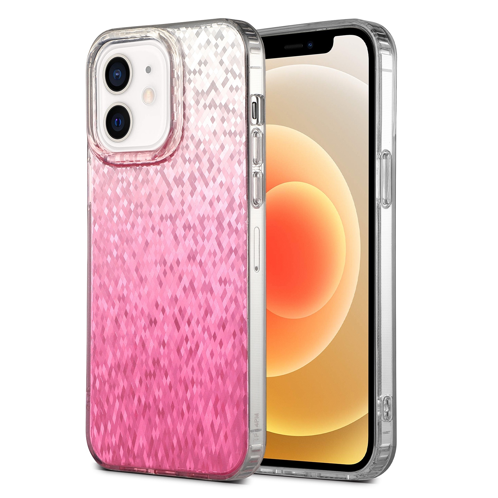 For iPhone 12 Dynamic Colorful Rhombus Diamond Series PC + TPU Phone Case(Pink) - Shopkiz.com