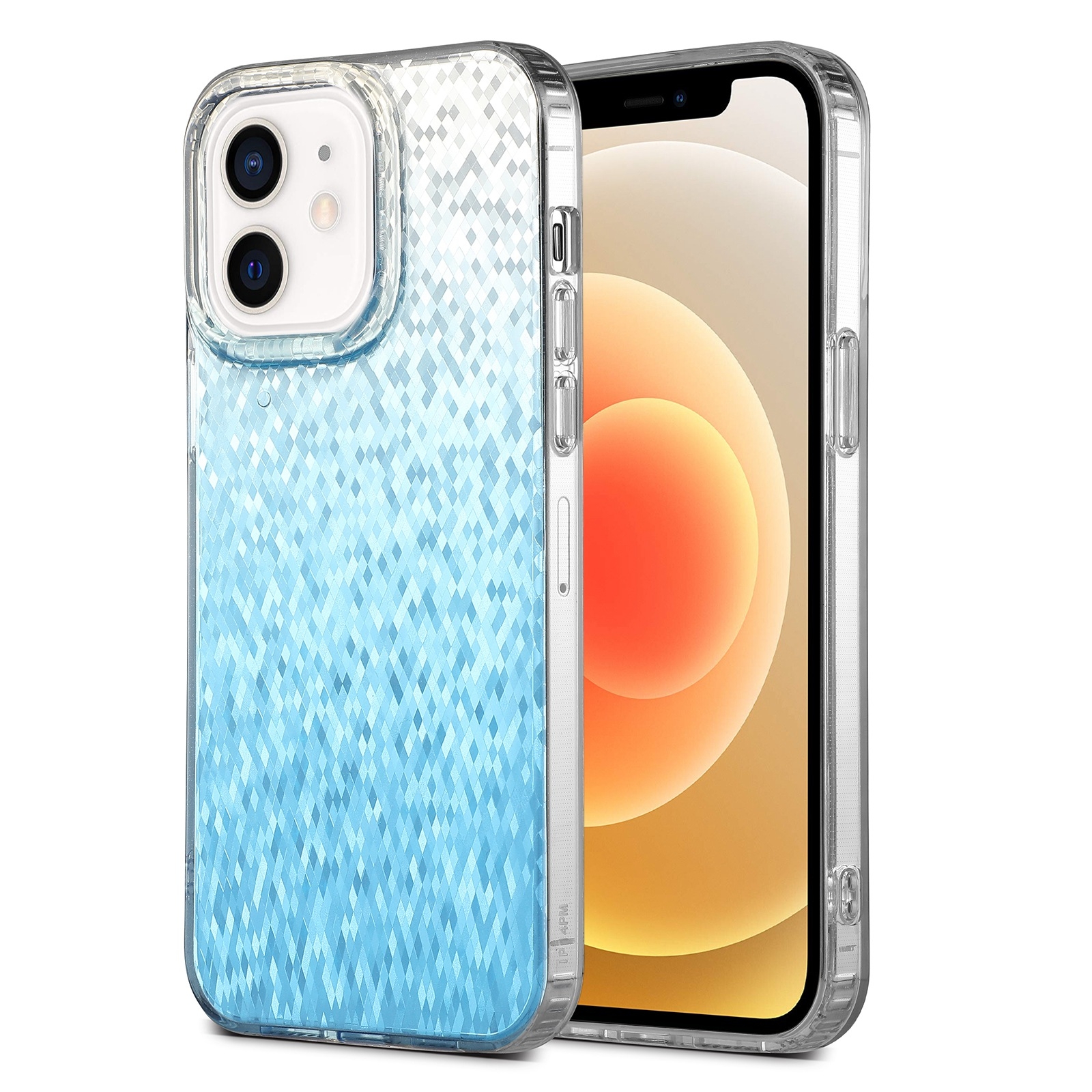 For iPhone 12 Dynamic Colorful Rhombus Diamond Series PC + TPU Phone Case(Blue) - Shopkiz.com