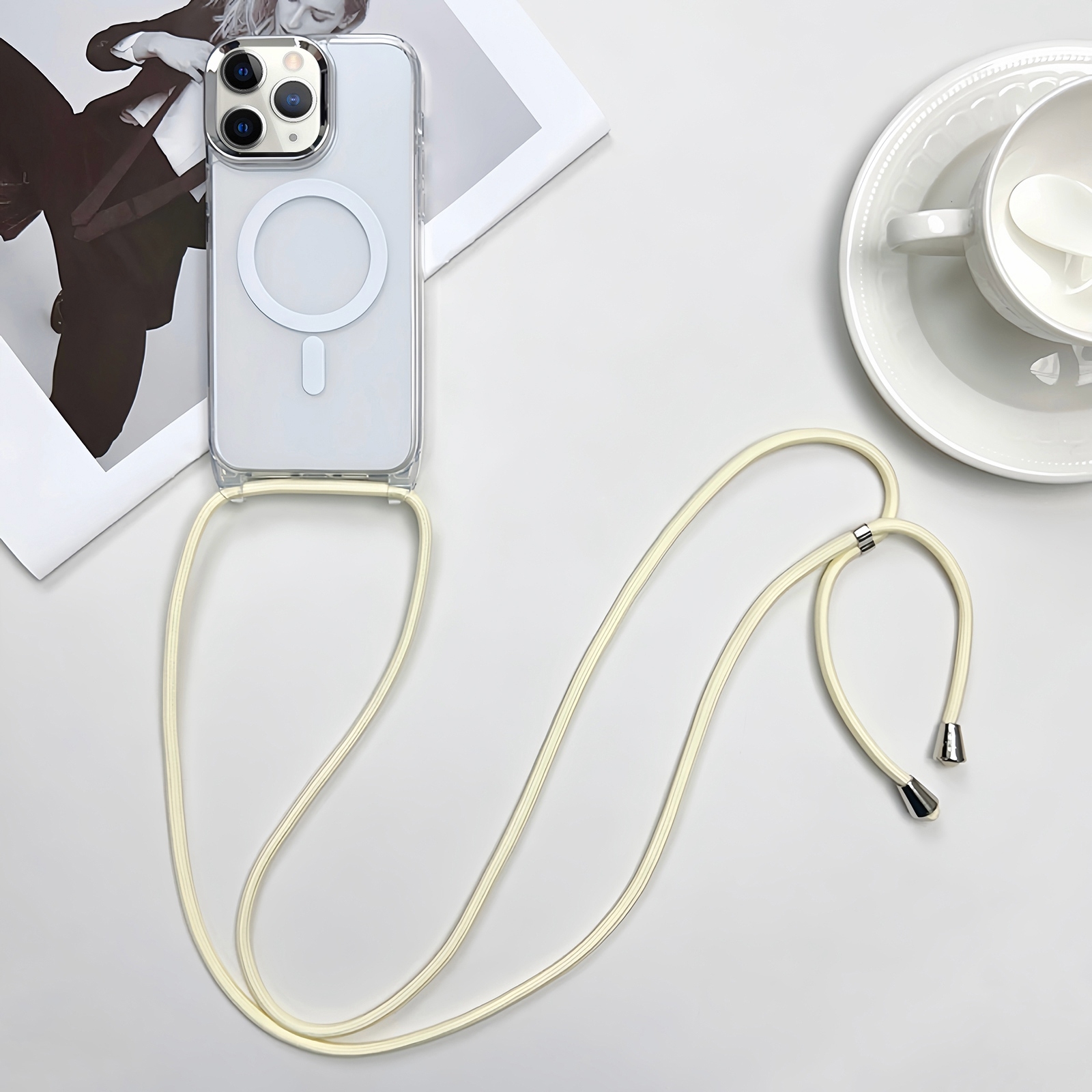 For iPhone 11 Pro Max MagSafe Magnetic PC + TPU Phone Case with Lanyard(Creamy White) - Shopkiz.com