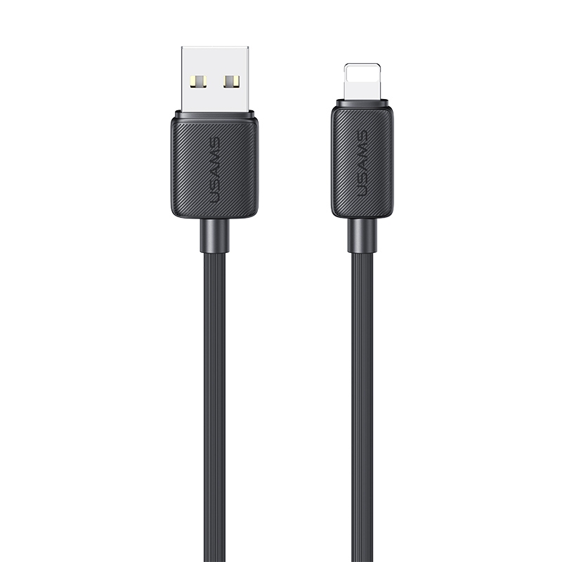 USAMS US-SJ699 USB to 8 Pin 2.4A Striped Fast Charge Data Cable, Length:3m(Black) - Shopkiz.com