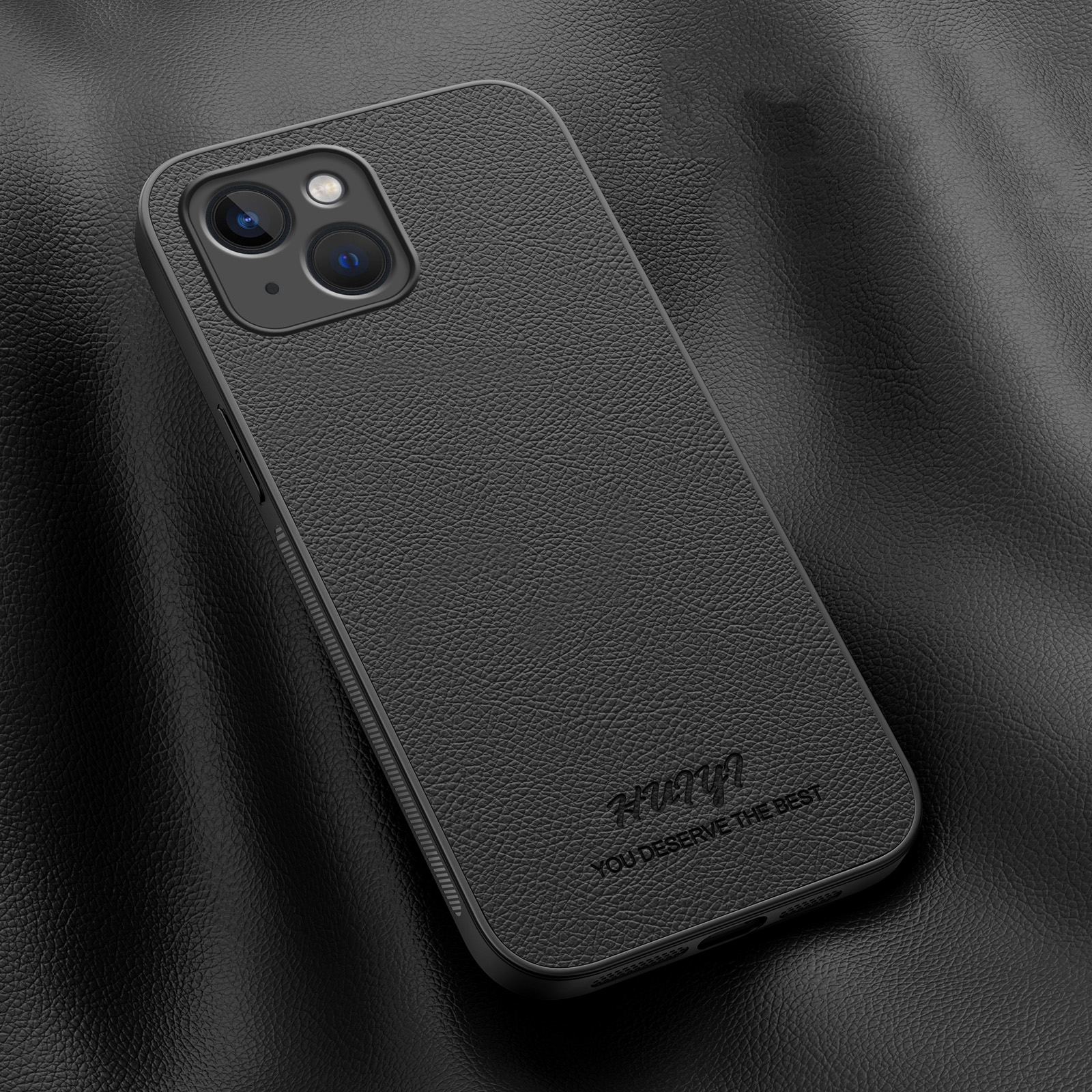 For iPhone 15 HUIYI Leather Magnetic Phone Case(Black) - Shopkiz.com