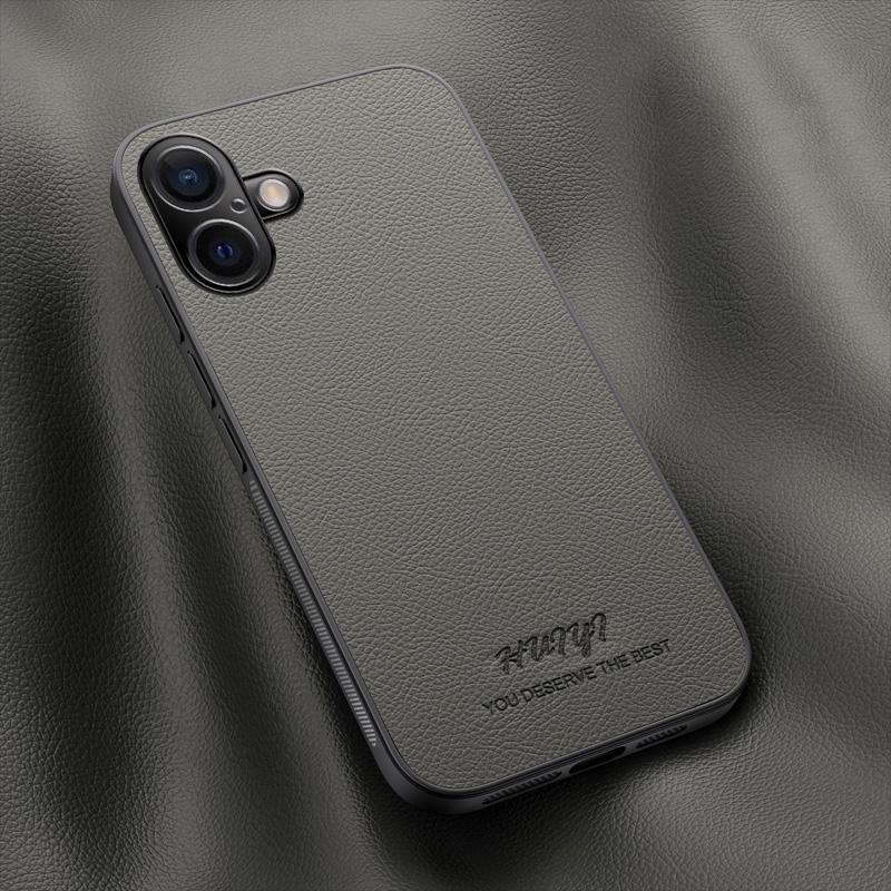 For iPhone 16 HUIYI Leather Magnetic Phone Case(Grey) - Shopkiz.com