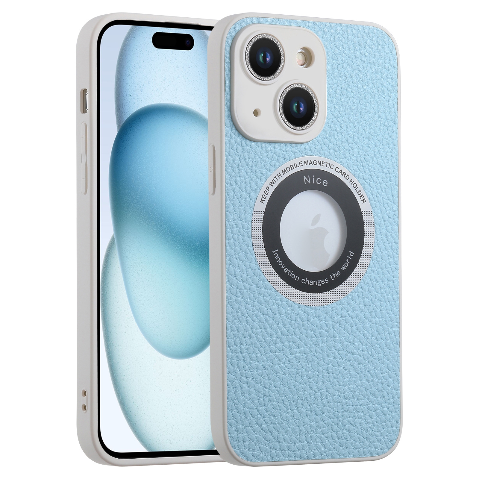 For iPhone 15 Plus Litchi Texture MagSafe TPU Full Coverage Shockproof Phone Case(Blue) - Shopkiz.com