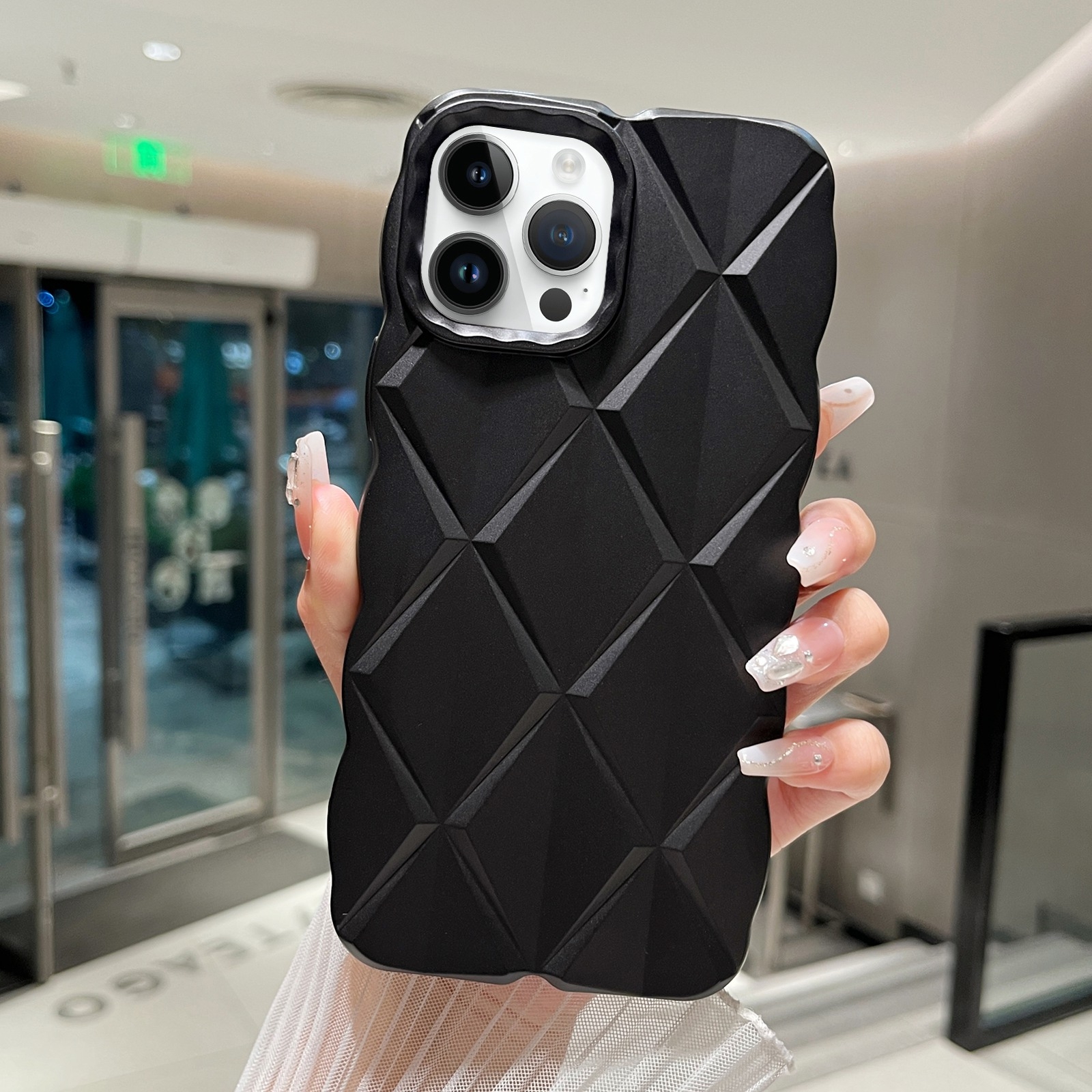 For iPhone 12 Pro Metallic Paint Diamond Lattice Skin Feel Full Coverage Shockproof Phone Case(Black) - Shopkiz.com