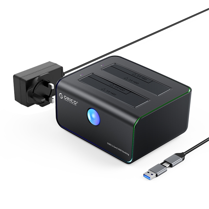 ORICO 8828C3-C Dual Bay 2.5 & 3.5 inch SATA III HDD Drive Docking Station with Offline Clone Function, Plug Type:UK Plug(Black) - Shopkiz.com