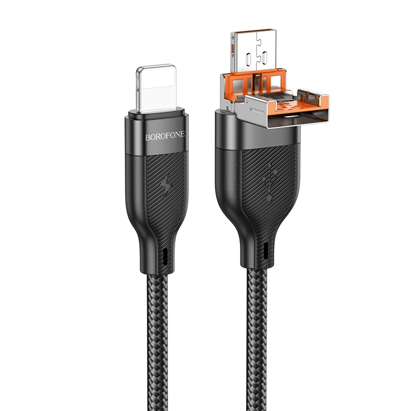 BOROFONE BU45 1.2m USB & Type-C to 8 Pin Happy 2-in-1 Charging Data Cable(Black) - Shopkiz.com