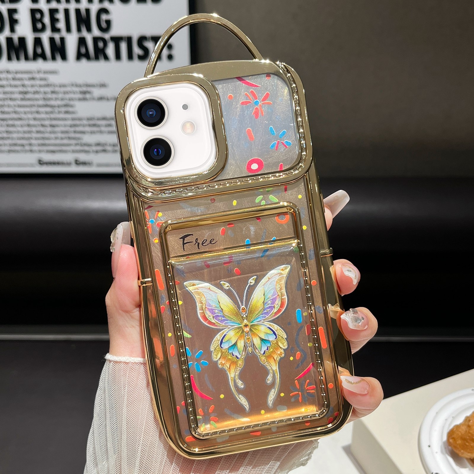 For iPhone 11 Electroplated Card Slot Laser Butterfly Cardboard TPU Phone Case(Gold) - Shopkiz.com