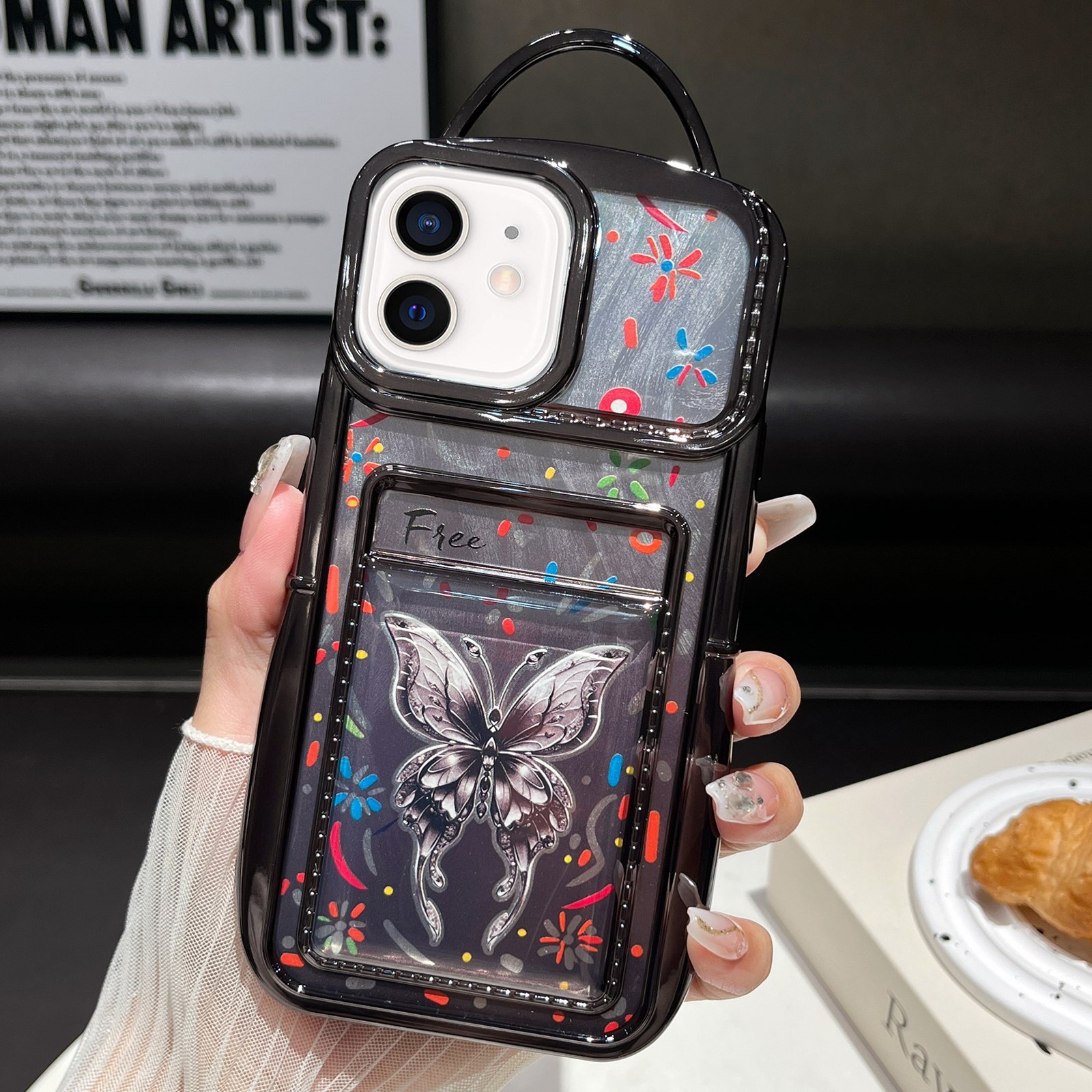 For iPhone 11 Electroplated Card Slot Laser Butterfly Cardboard TPU Phone Case(Black) - Shopkiz.com