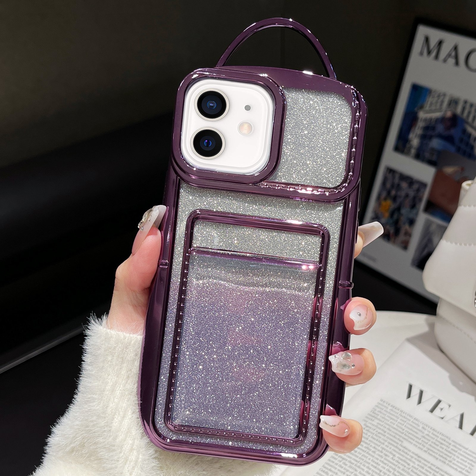 For iPhone 11 Electroplated Card Slot Gradient Glitter Paper TPU Phone Case(Purple) - Shopkiz.com