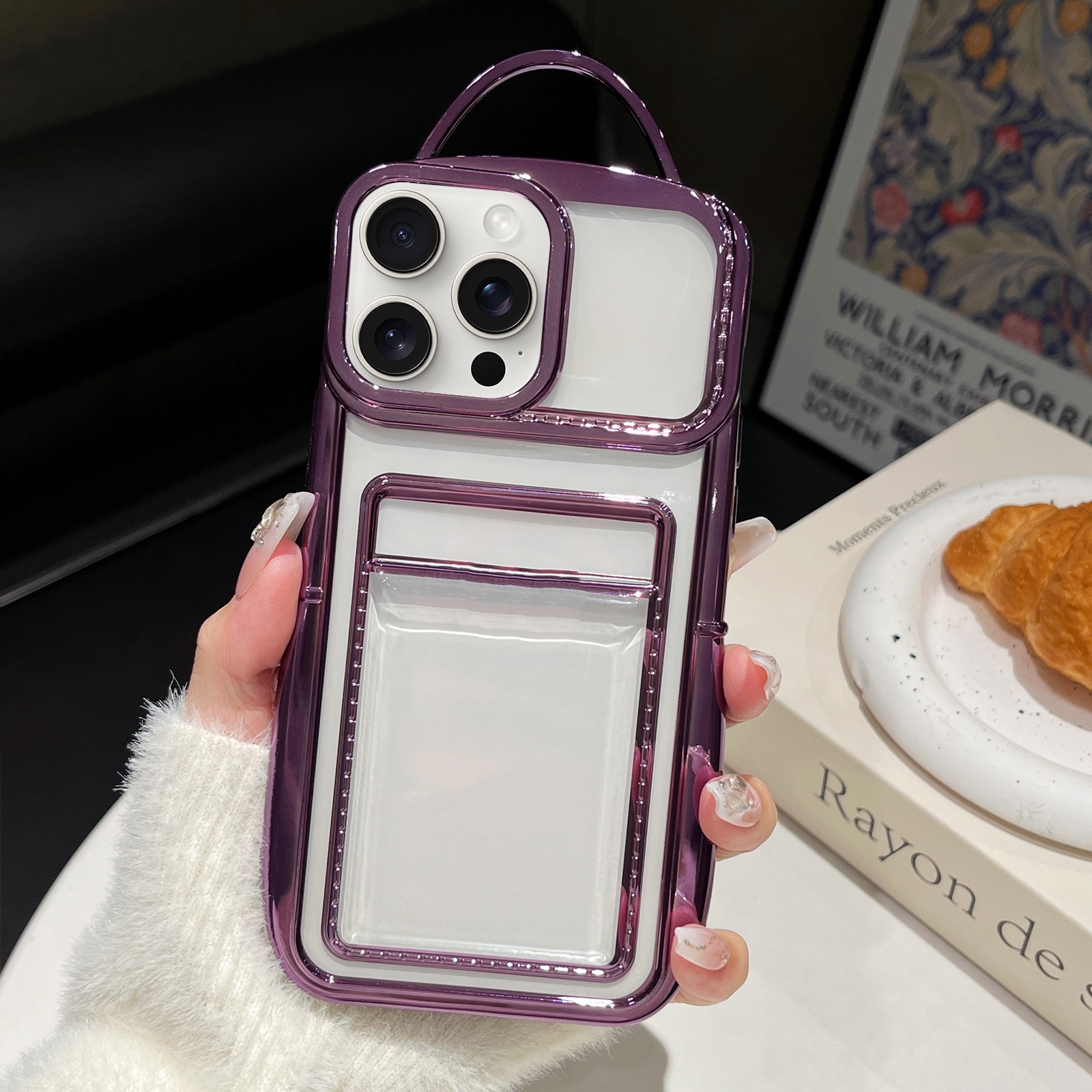 For iPhone 15 Pro Max Electroplated Clear Card Slot TPU Phone Case(Purple) - Shopkiz.com