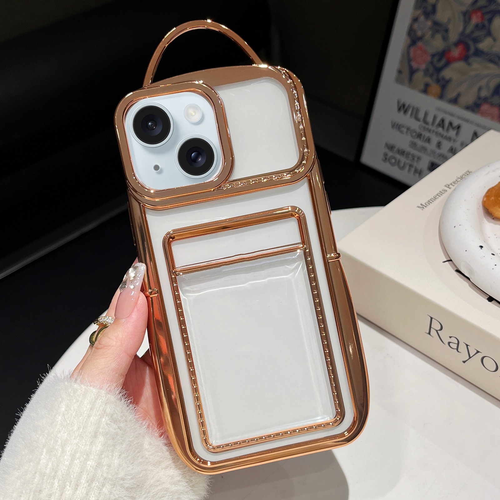 For iPhone 14 Plus Electroplated Clear Card Slot TPU Phone Case(Gold) - Shopkiz.com