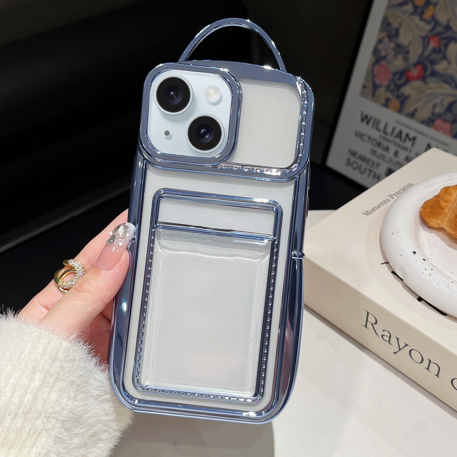 For iPhone 14 Electroplated Clear Card Slot TPU Phone Case(Blue) - Shopkiz.com