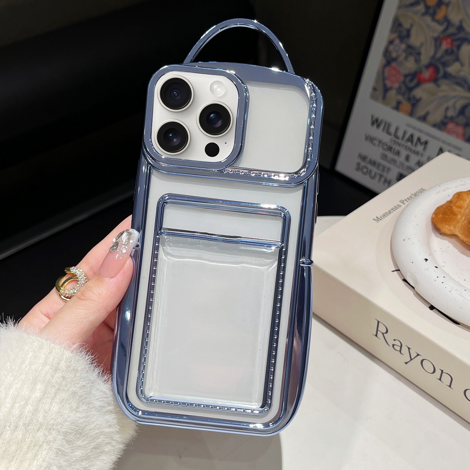 For iPhone 12 Pro Electroplated Clear Card Slot TPU Phone Case(Blue) - Shopkiz.com