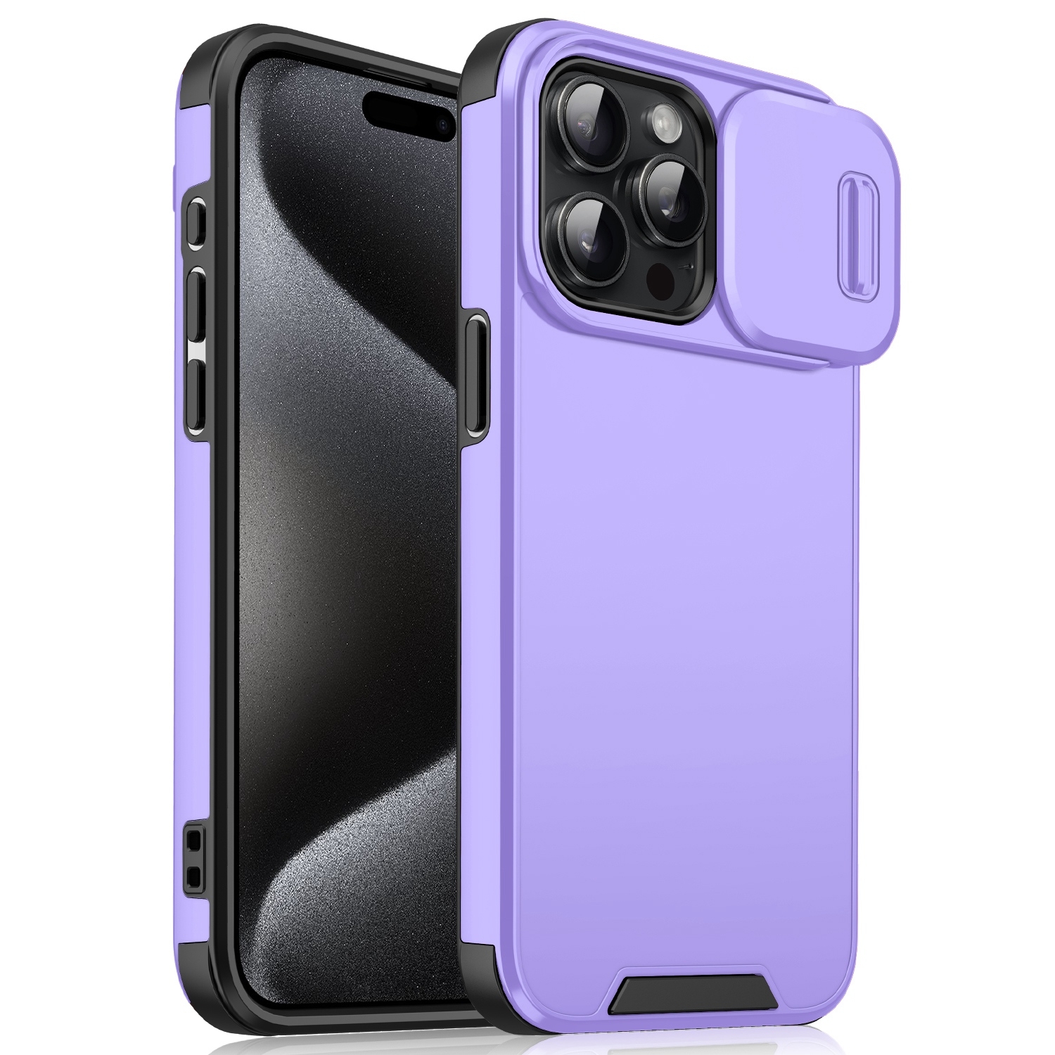 For iPhone 15 Pro Max Sliding Camshield TPU + PC Phone Case(Purple) - Shopkiz.com