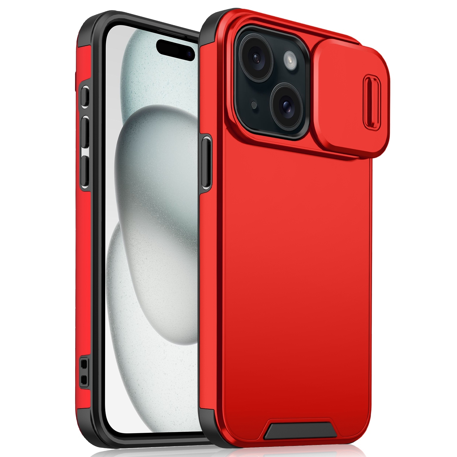 For iPhone 15 Sliding Camshield TPU + PC Phone Case(Red) - Shopkiz.com