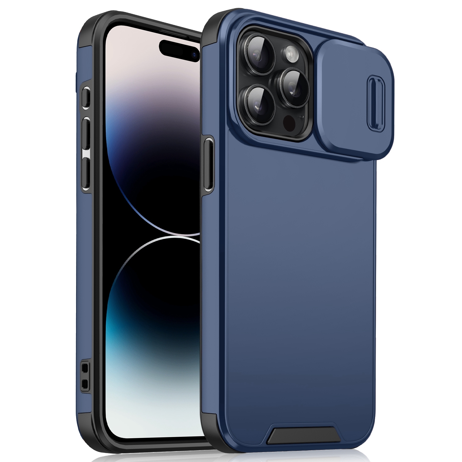 For iPhone 14 Pro Max Sliding Camshield TPU + PC Phone Case(Blue) - Shopkiz.com