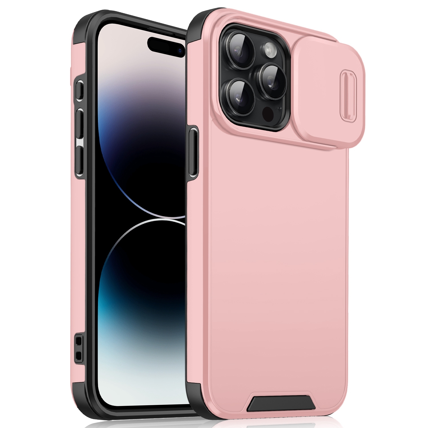 For iPhone 14 Pro Sliding Camshield TPU + PC Phone Case(Pink) - Shopkiz.com