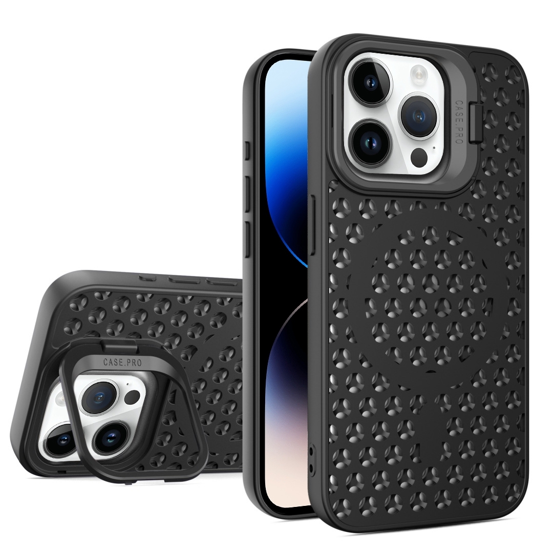 For iPhone 14 Pro Hollow Cooling Lens Holder MagSafe Magnetic TPU Phone Case(Black) - Shopkiz.com