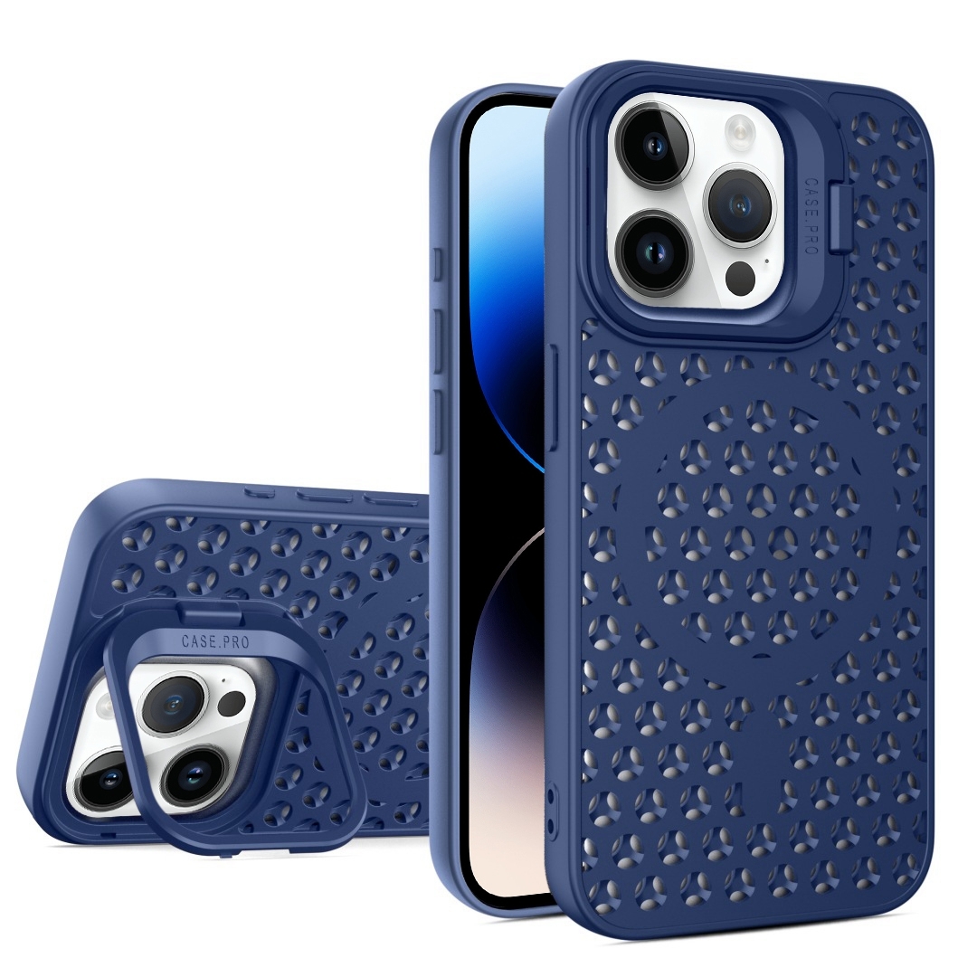For iPhone 14 Pro Max Hollow Cooling Lens Holder MagSafe Magnetic TPU Phone Case(Blue) - Shopkiz.com
