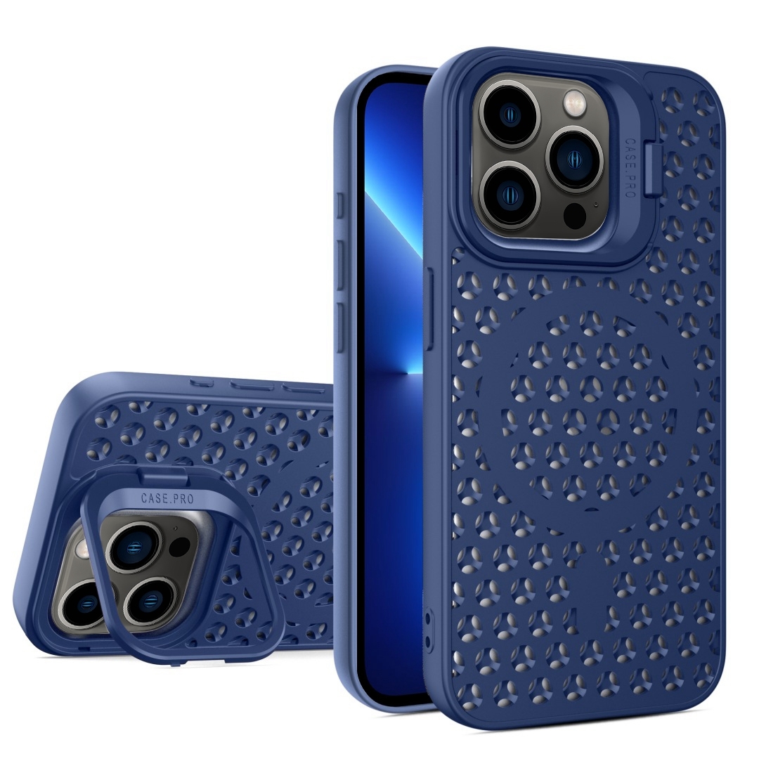For iPhone 13 Pro Hollow Cooling Lens Holder MagSafe Magnetic TPU Phone Case(Blue) - Shopkiz.com