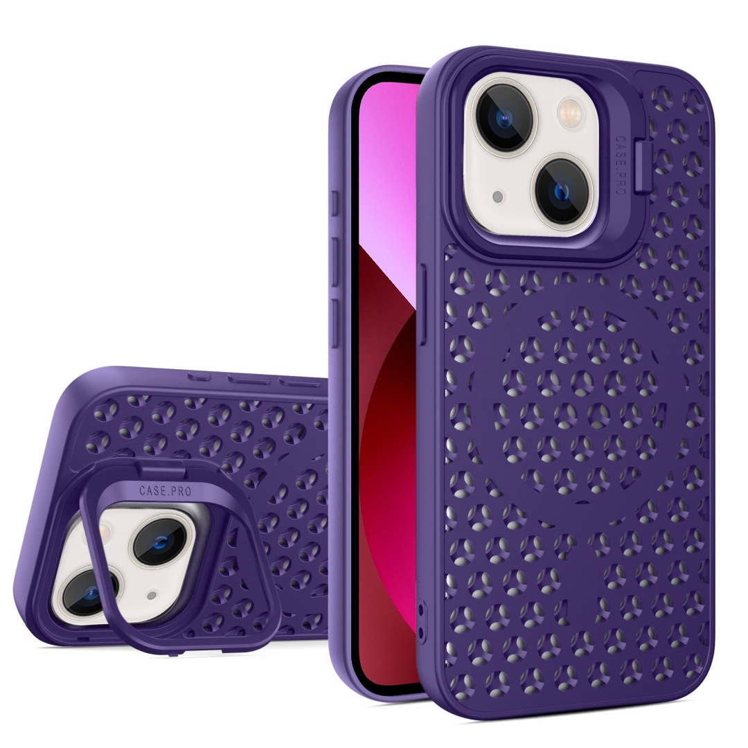 For iPhone 13 Hollow Cooling Lens Holder MagSafe Magnetic TPU Phone Case(Purple) - Shopkiz.com
