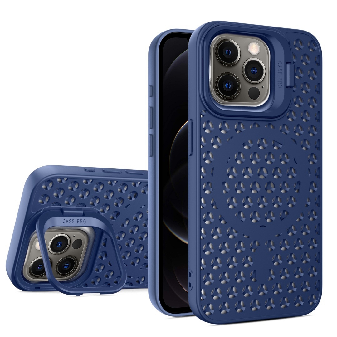 For iPhone 12 Pro Hollow Cooling Lens Holder MagSafe Magnetic TPU Phone Case(Blue) - Shopkiz.com