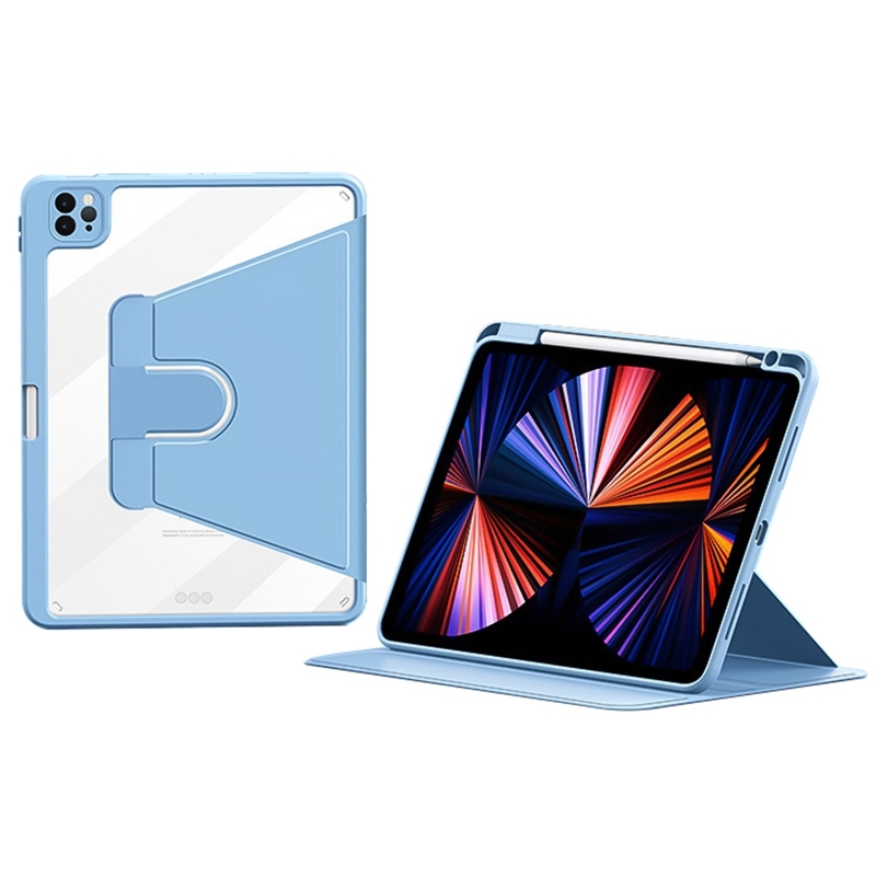 For iPad Pro 12.9 2022/2021/2020 ZGA Tri-Fold 360 Rotation Smart Leather Tablet Case(Blue) - Shopkiz.com
