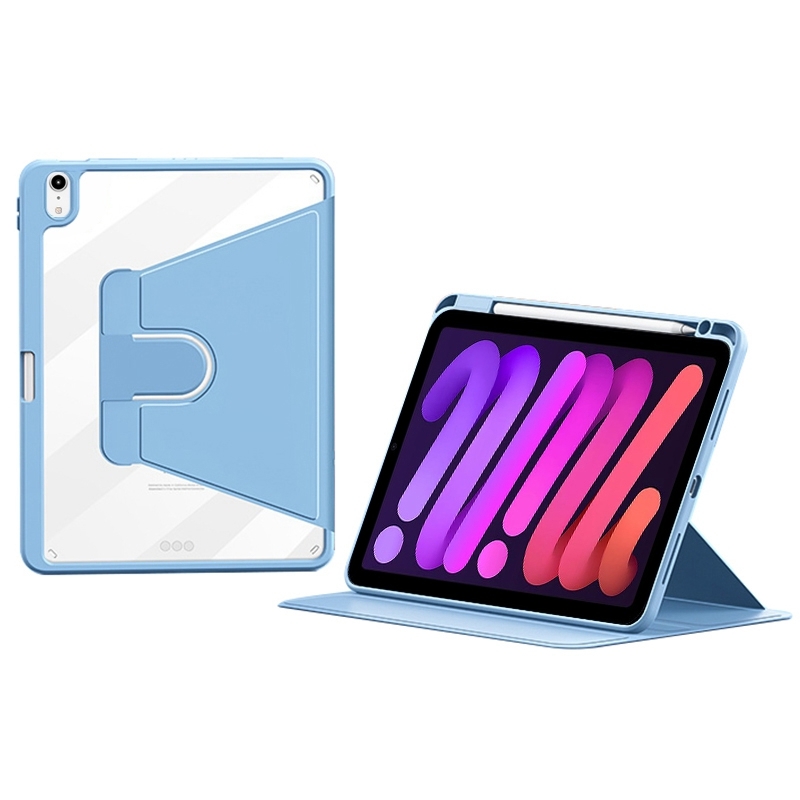 For iPad mini 6 / mini 2024 ZGA Tri-Fold 360 Rotation Smart Leather Tablet Case(Blue) - Shopkiz.com