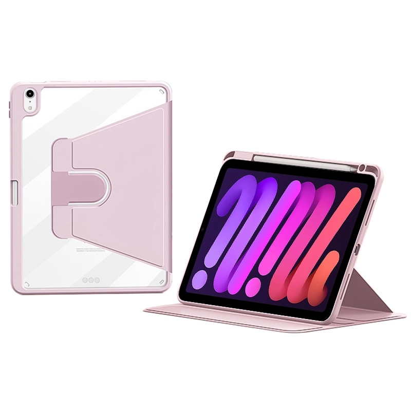 For iPad mini 6 / mini 2024 ZGA Tri-Fold 360 Rotation Smart Leather Tablet Case(Pink) - Shopkiz.com