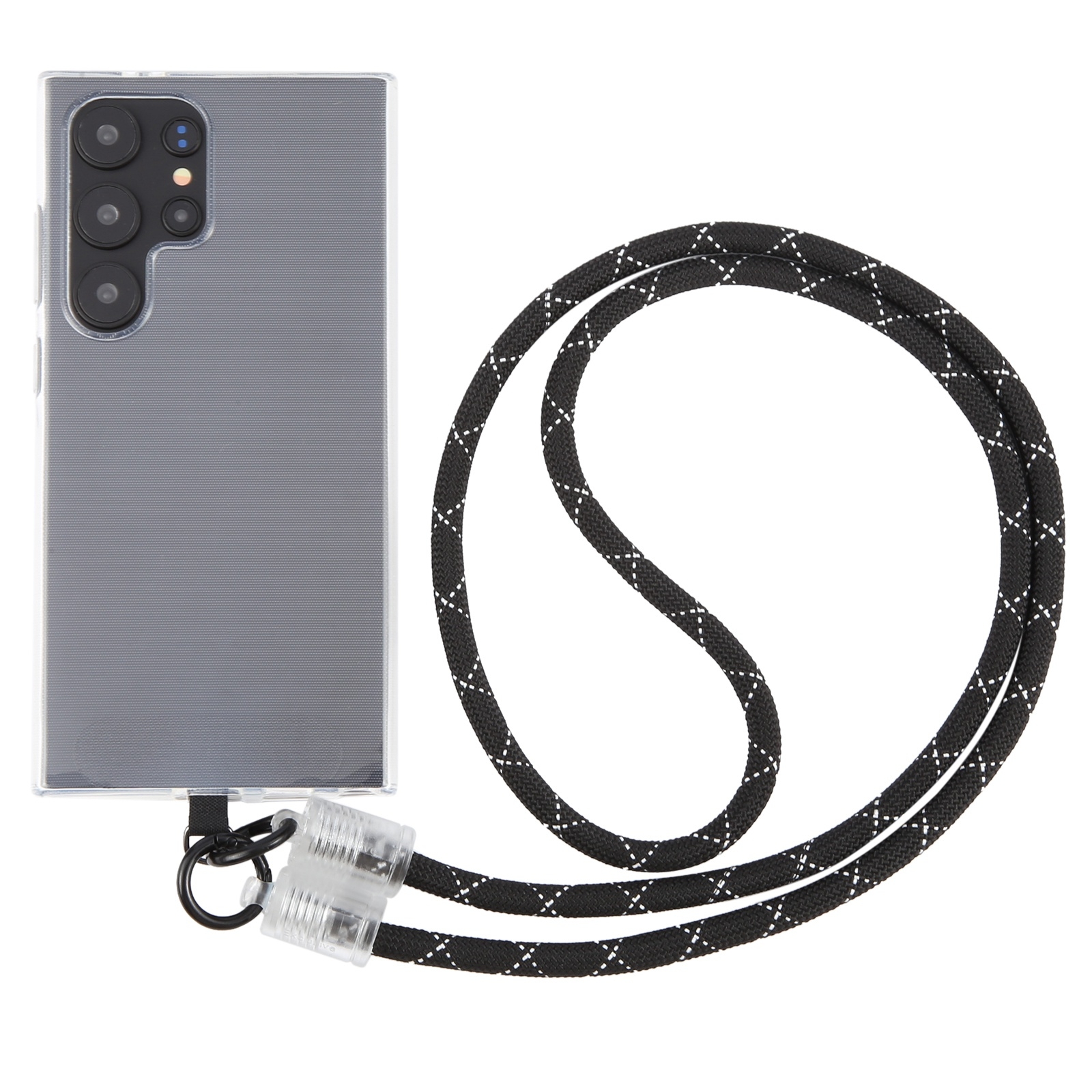 Transparent Buckle Anti-lost Strap Phone Crossbody Long Lanyard(Black White) - Shopkiz.com