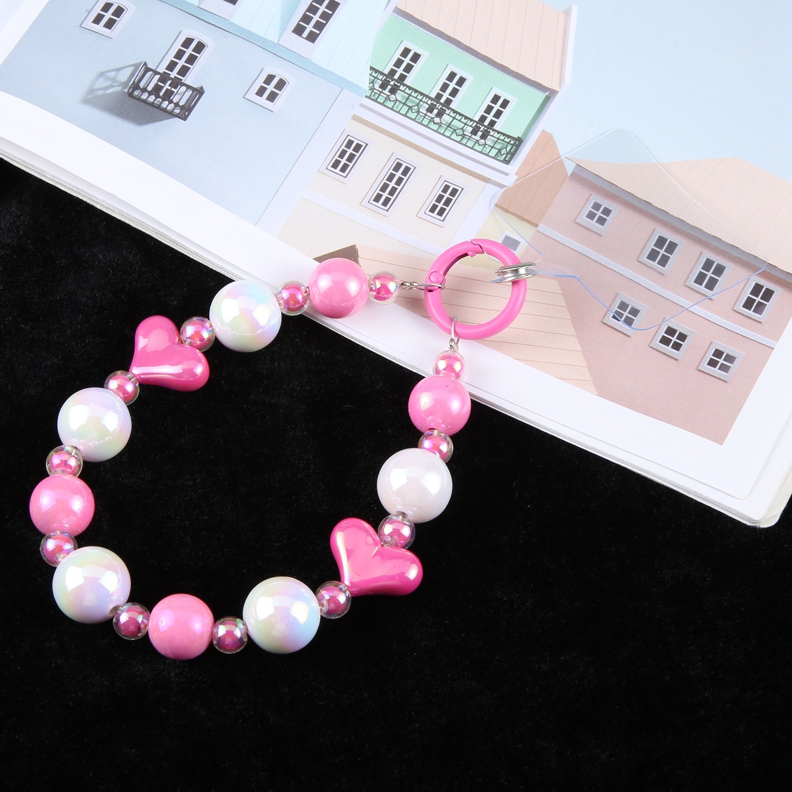 Laser Pearl Heart Bead Chain Anti-lost Short Lanyard(Rose Red) - Shopkiz.com