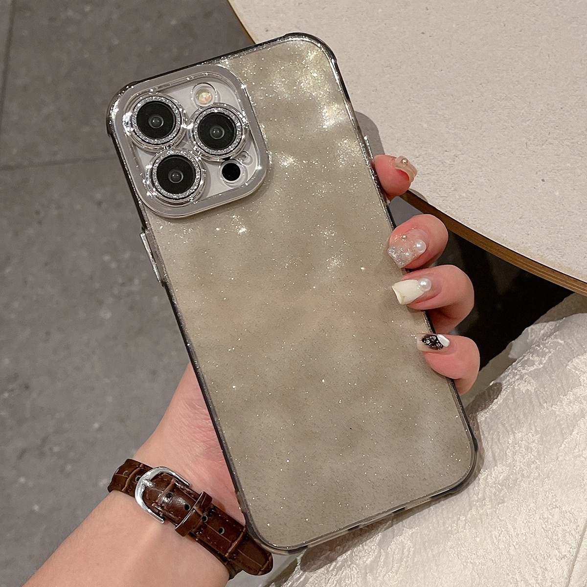 For iPhone 15 Pro Ripple Glitter PC Hybrid TPU Phone Case(Black) - Shopkiz.com