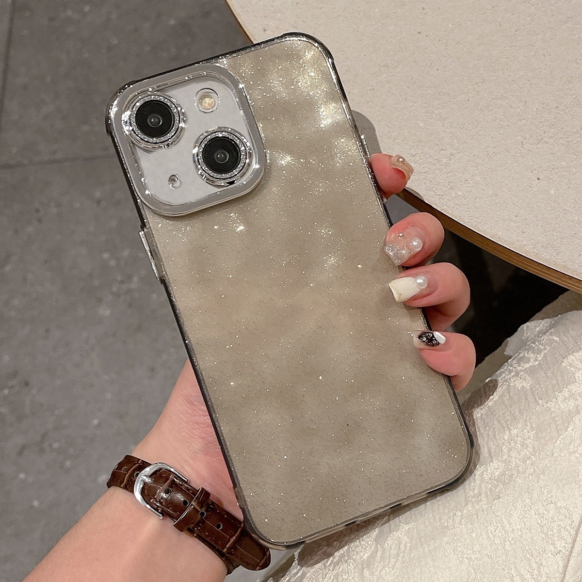 For iPhone 15 Ripple Glitter PC Hybrid TPU Phone Case(Black) - Shopkiz.com