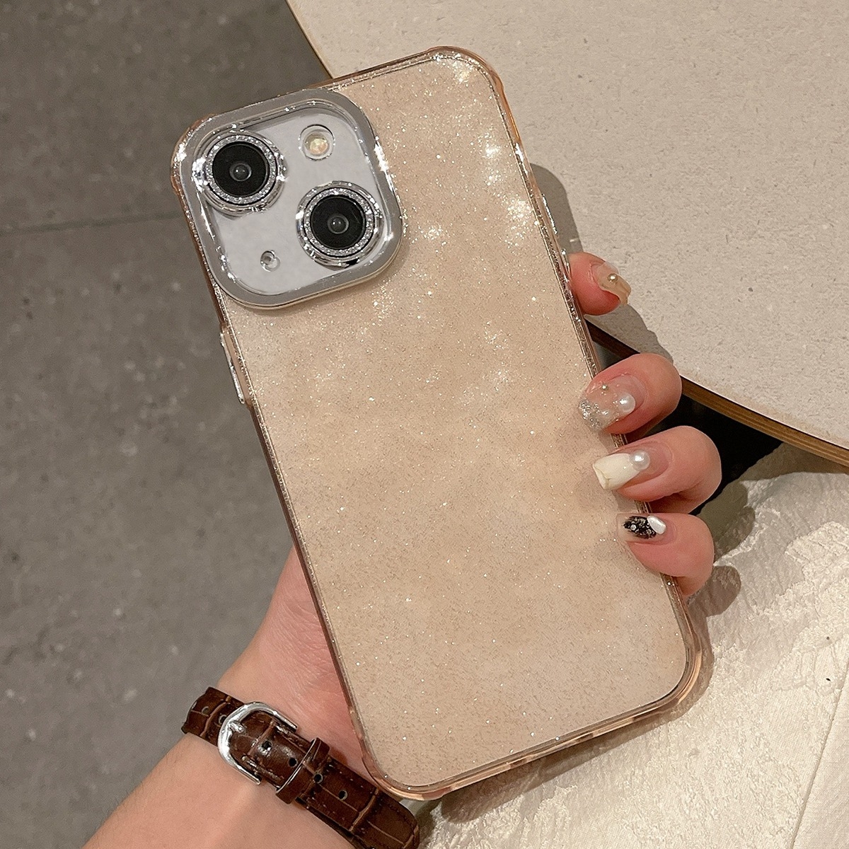For iPhone 14 Ripple Glitter PC Hybrid TPU Phone Case(Pink) - Shopkiz.com