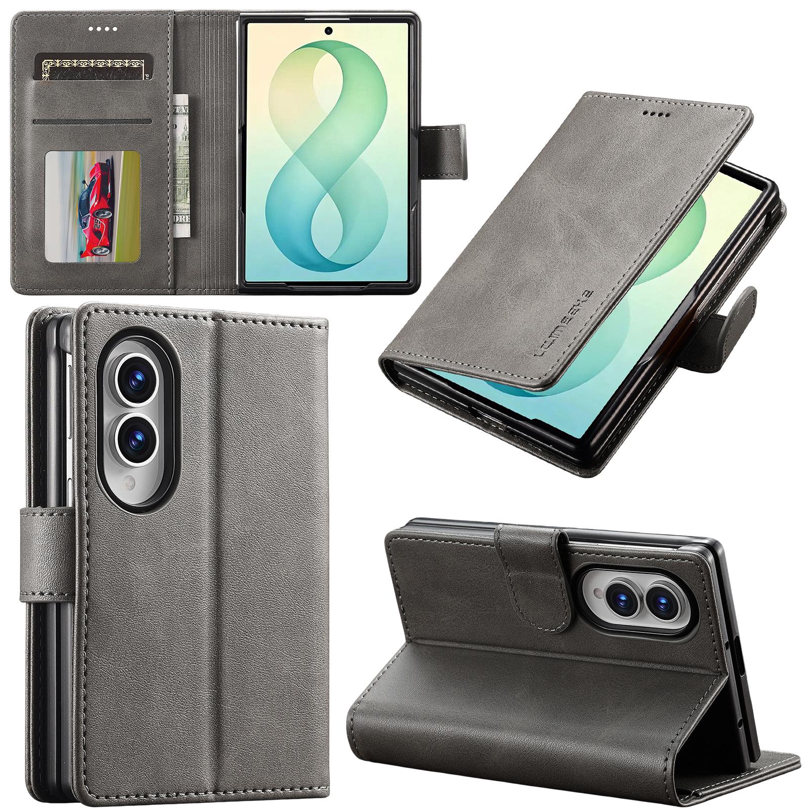 For Galaxy Z Fold8 5G LC.IMEEKE Calf Texture Leather Phone Case(Grey) - Shopkiz.com