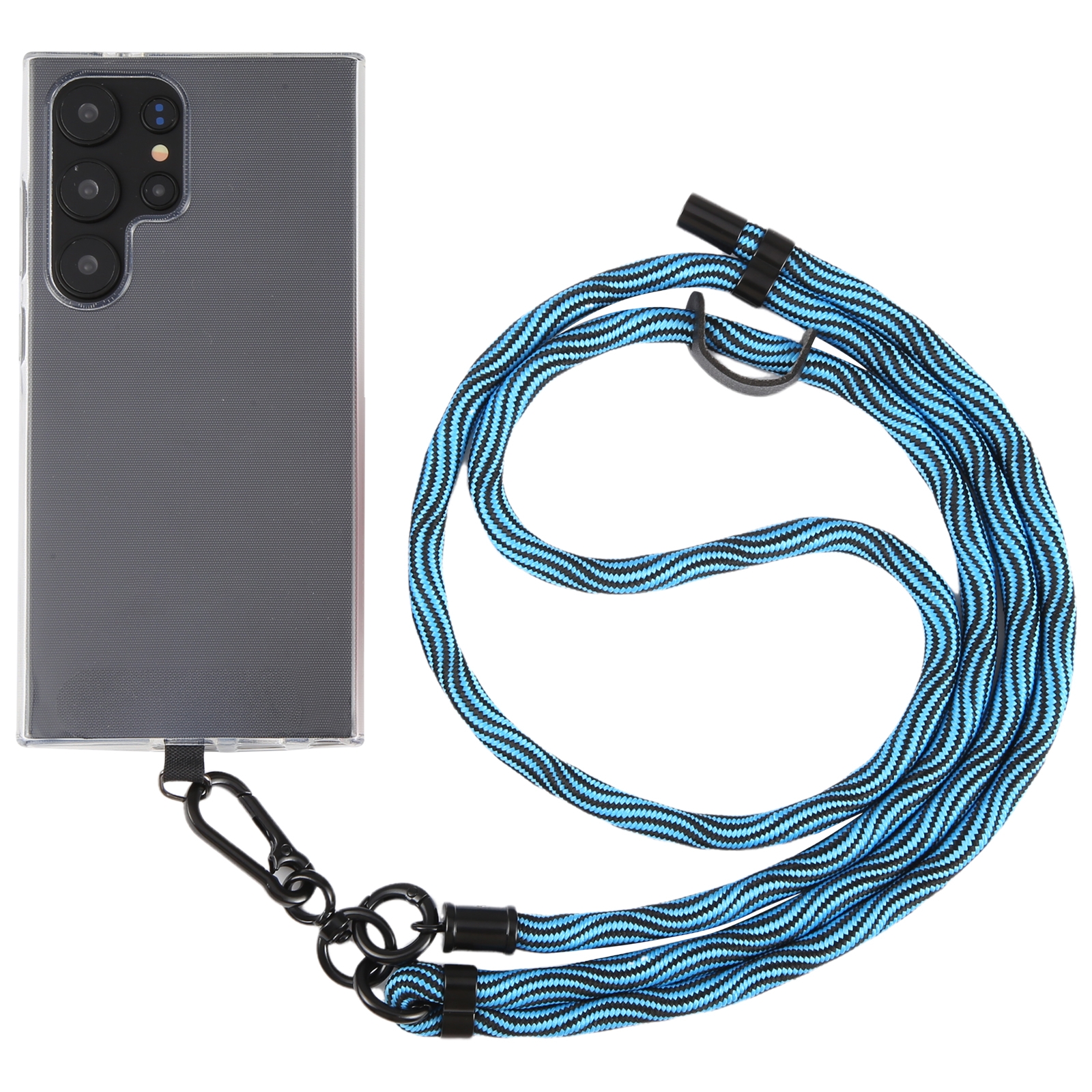 8mm S Texture Phone Anti-lost Neck Chain Nylon Crossbody Lanyard, Adjustable Length: about 75-135cm(Black Sky Blue) - Shopkiz.com
