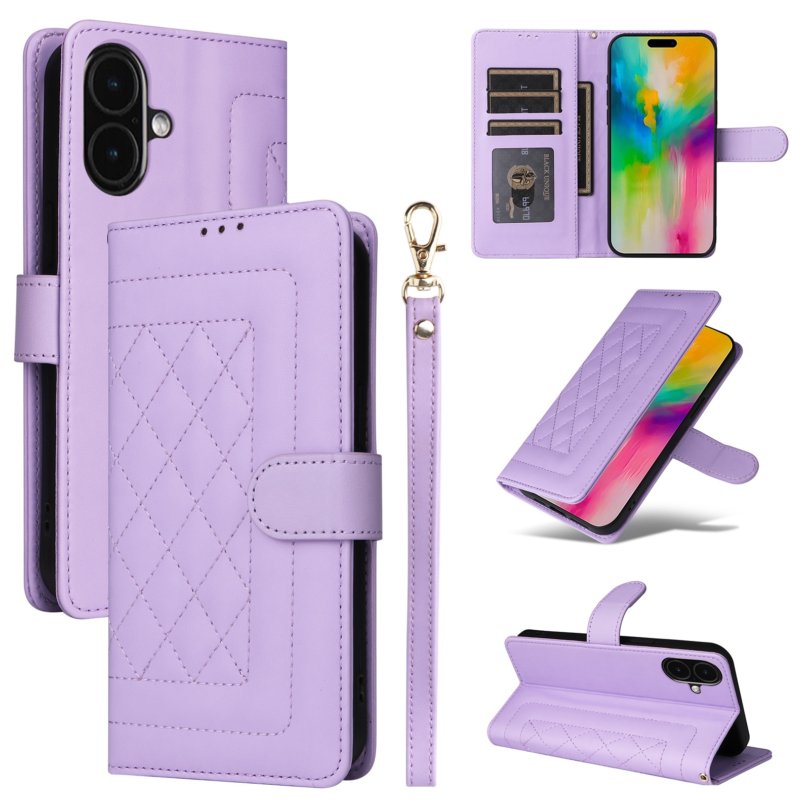 For iPhone 16 Plus Diamond Lattice Leather Flip Phone Case(Light Purple) - Shopkiz.com
