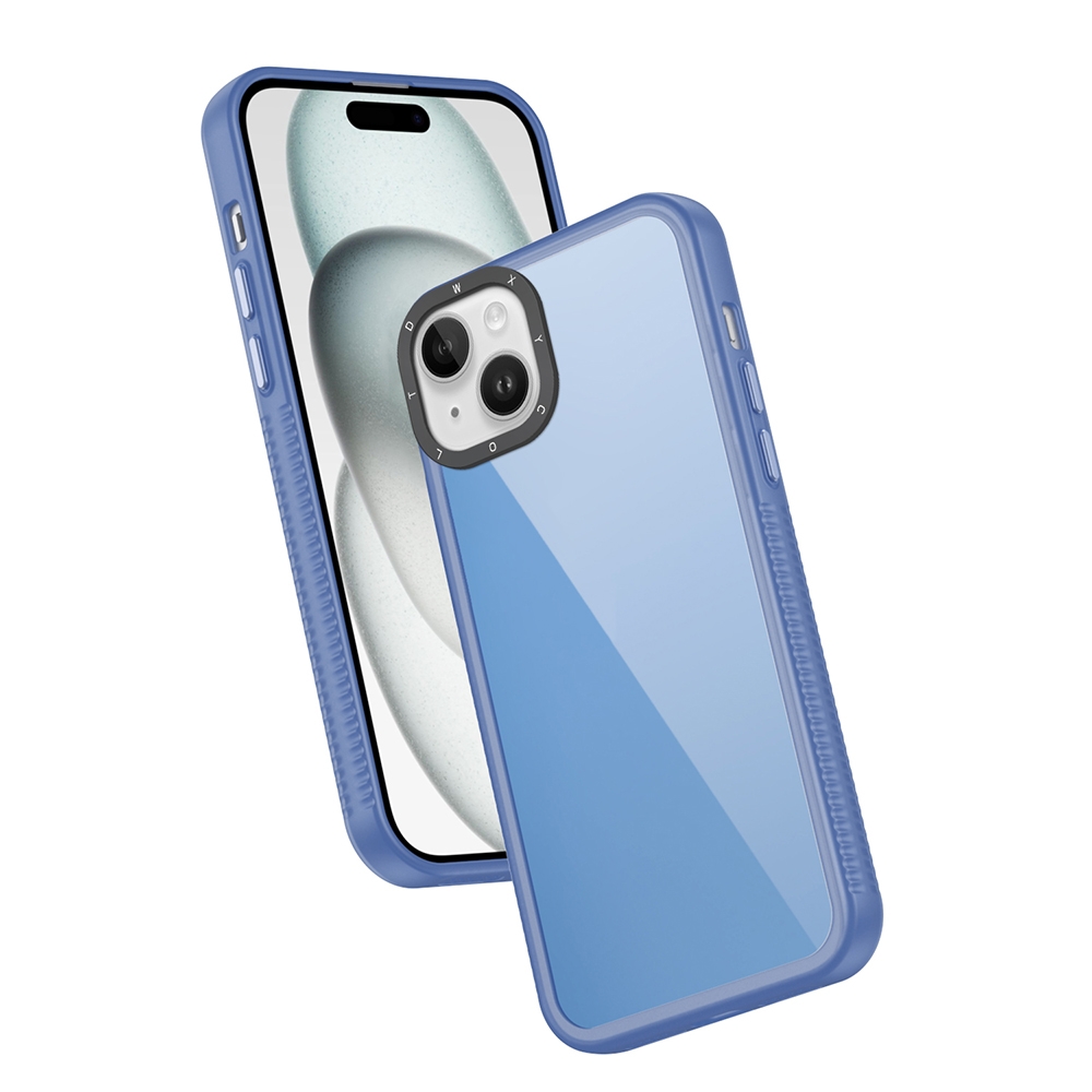 For iPhone 14 Plus Frame Two Color Lens Ring TPU Phone Case(Blue) - Shopkiz.com