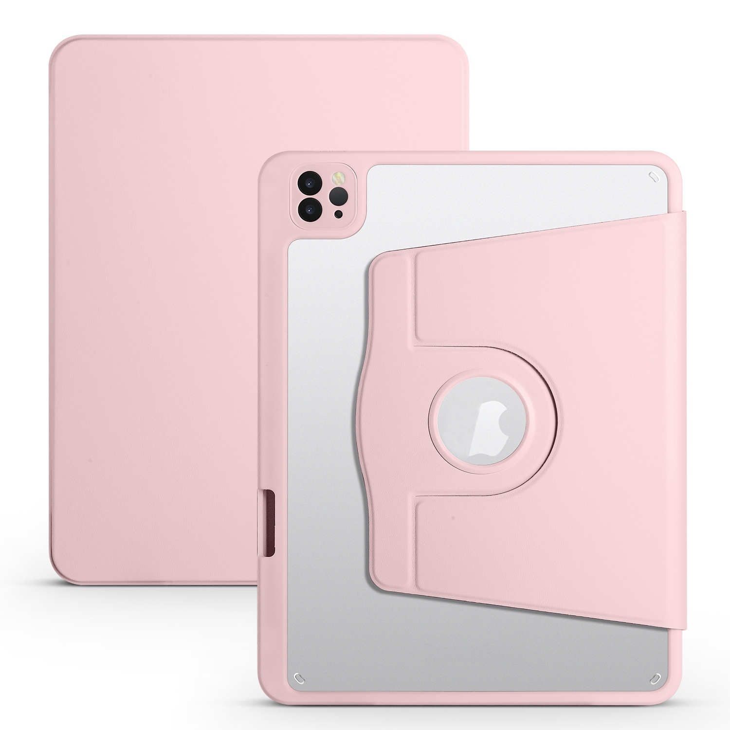 For iPad Pro 13 2025 / 2024 Acrylic 360 Degree Rotation Holder Leather Tablet Case(Sand Pink) - Shopkiz.com