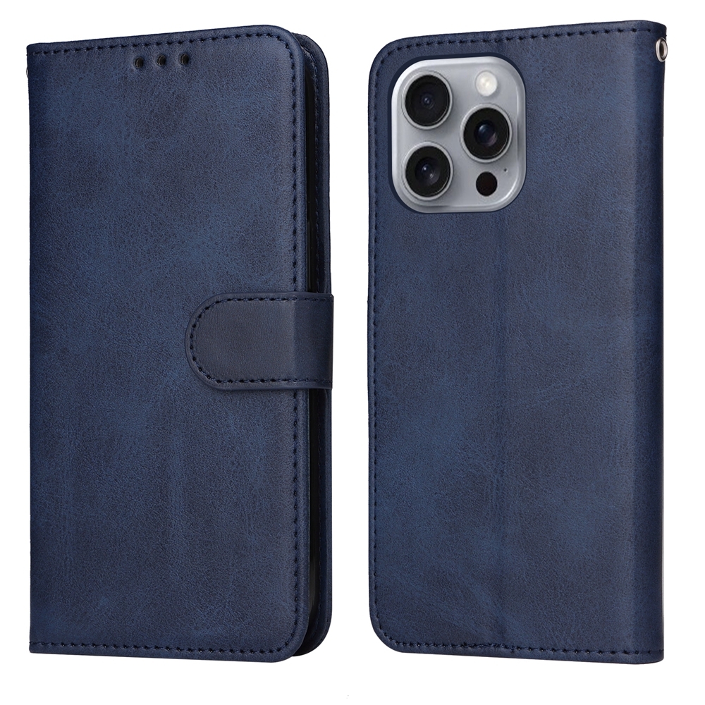 For iPhone 16 Pro Max Classic Calf Texture Flip Leather Phone Case(Blue) - Shopkiz.com