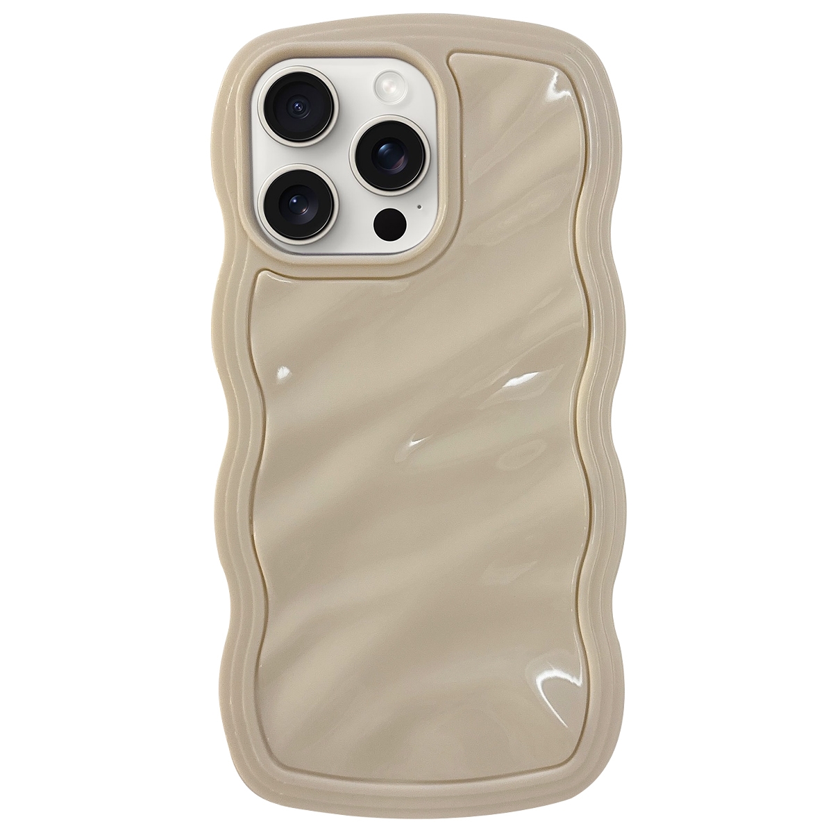 For iPhone 15 Pro Max Solid Color Waves PC Hybrid TPU Phone Case(Beige) - Shopkiz.com