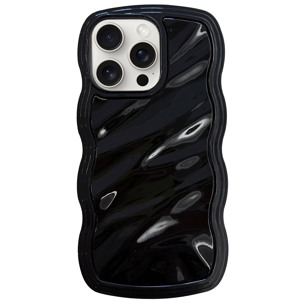 For iPhone 14 Pro Solid Color Waves PC Hybrid TPU Phone Case(Black) - Shopkiz.com