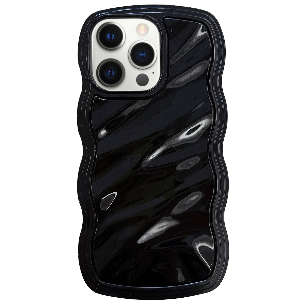 For iPhone 12 Pro Max Solid Color Waves PC Hybrid TPU Phone Case(Black) - Shopkiz.com