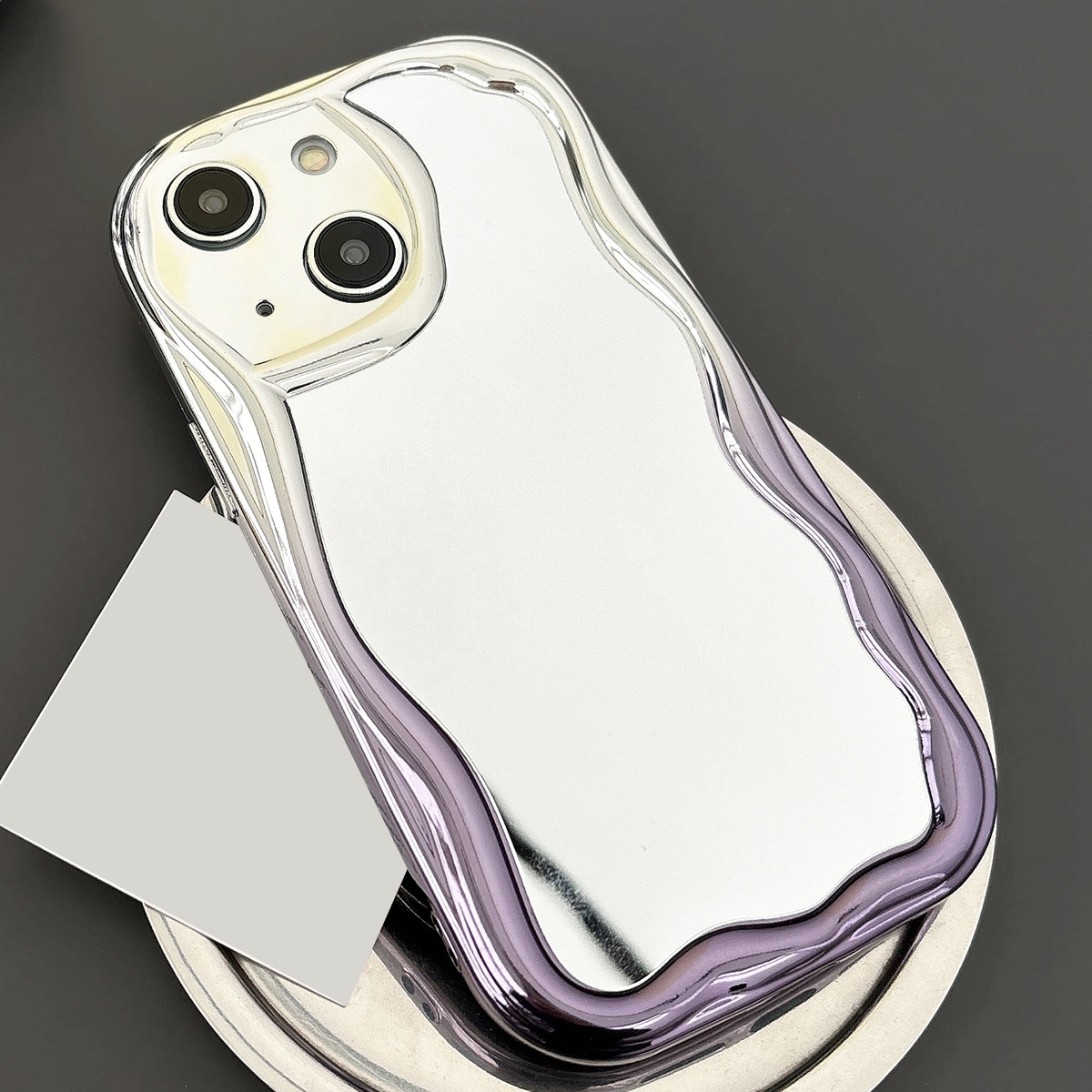 For iPhone 15 Plus Gradient Wave Mirror TPU Phone Case(Blue Purple) - Shopkiz.com
