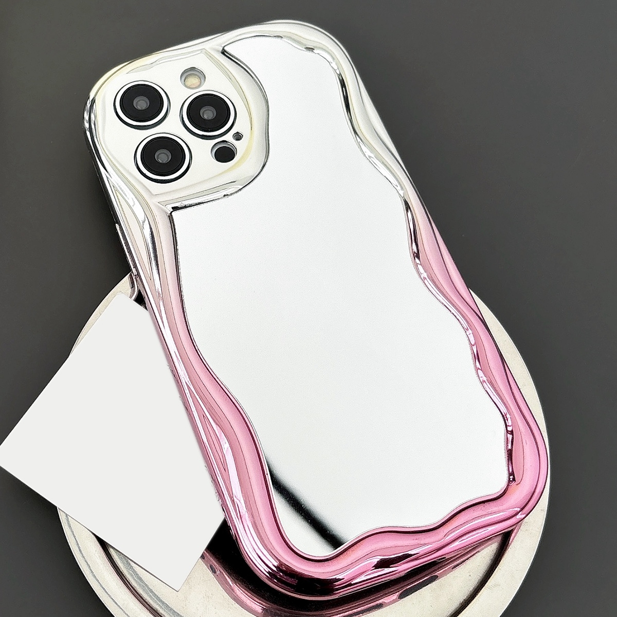 For iPhone 12 Pro Gradient Wave Mirror TPU Phone Case(Pink) - Shopkiz.com